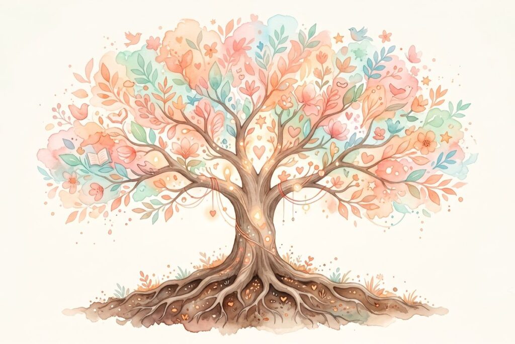 Ilustración en acuarela de un árbol de la vida para Educreativa